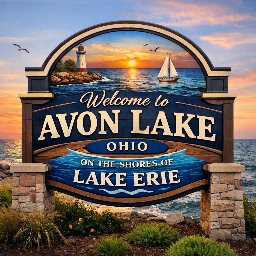 Welcome to Avon Lake Ohio Sign with Lake Erie-1